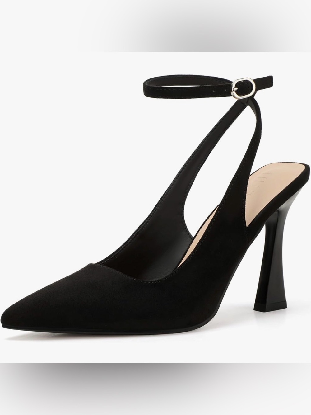 Black Ankle-Strap Pointed Toe Heels